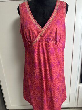 Sigrid Olsen Studio Summer Dress XL Pink V Neck Casual Beach